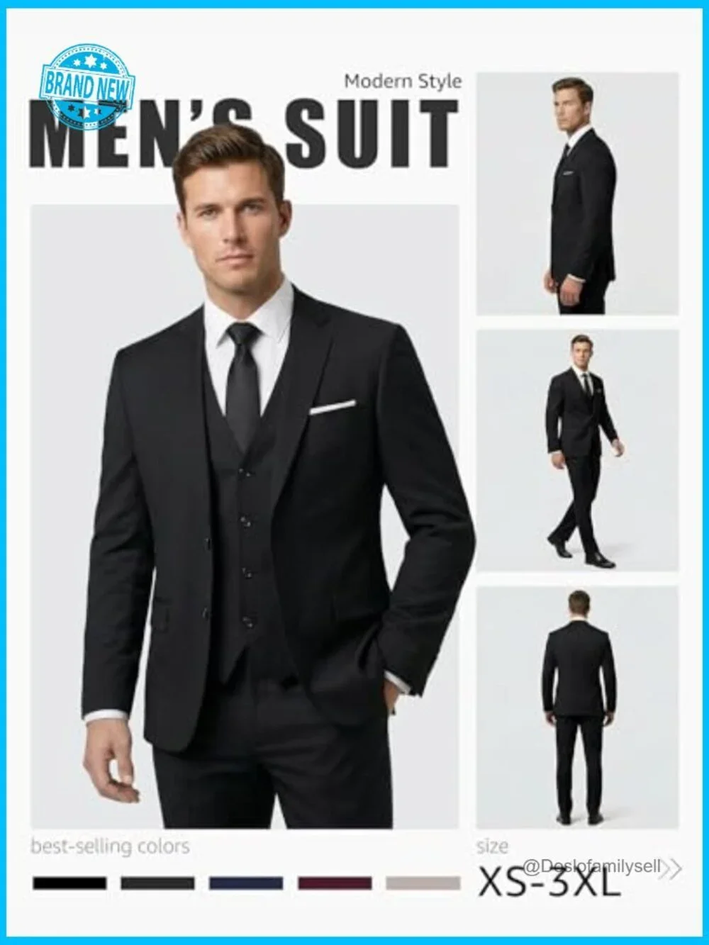 Slim Fit 3-Piece Suit Set with Tie Classic Elegant Business Wedding Formal